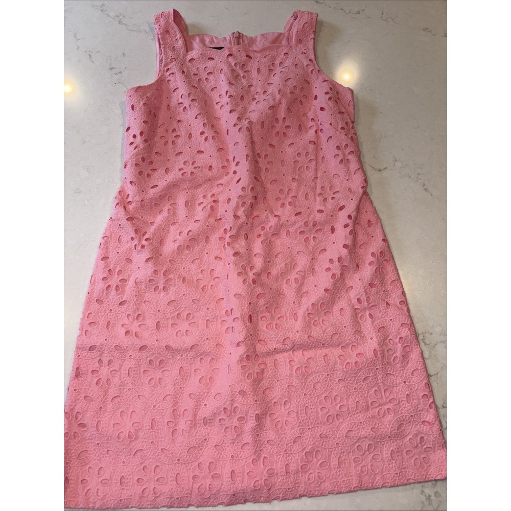 TALBOTS Square Neck Floral Medallion Pink Lace Eyelet Shift Dress Womens 8P‎